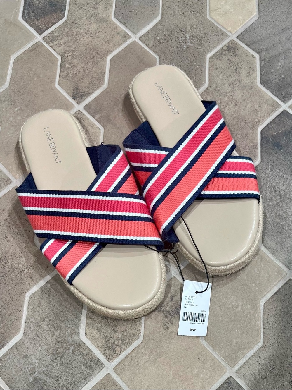 Lane Bryant Navy and Coral Crisscross Slide Sandals - Women’s 10W